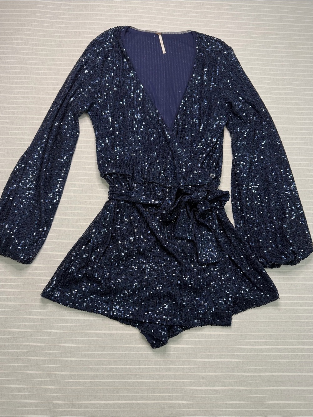 Free People Navy Sequin Wrap Romper size small